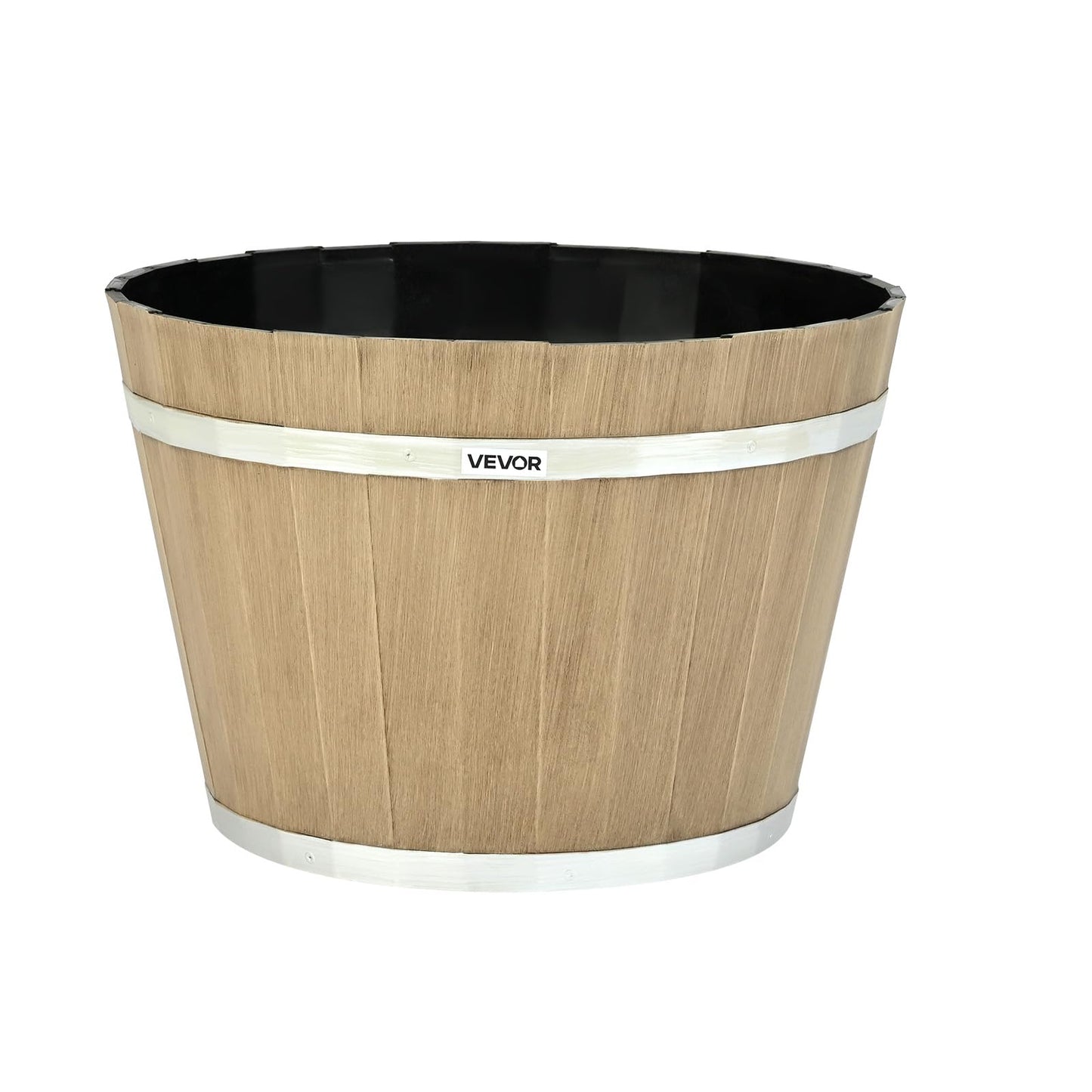 VEVOR Plant Pots, 4 Pack 11.81 inch Whiskey Barrel Planters with Drainage Holes, Large Outside Plastic Decoration Flower Pot Imitation Wine Barrel Design for Indoor Outdoor Garden Home Plants, Brown