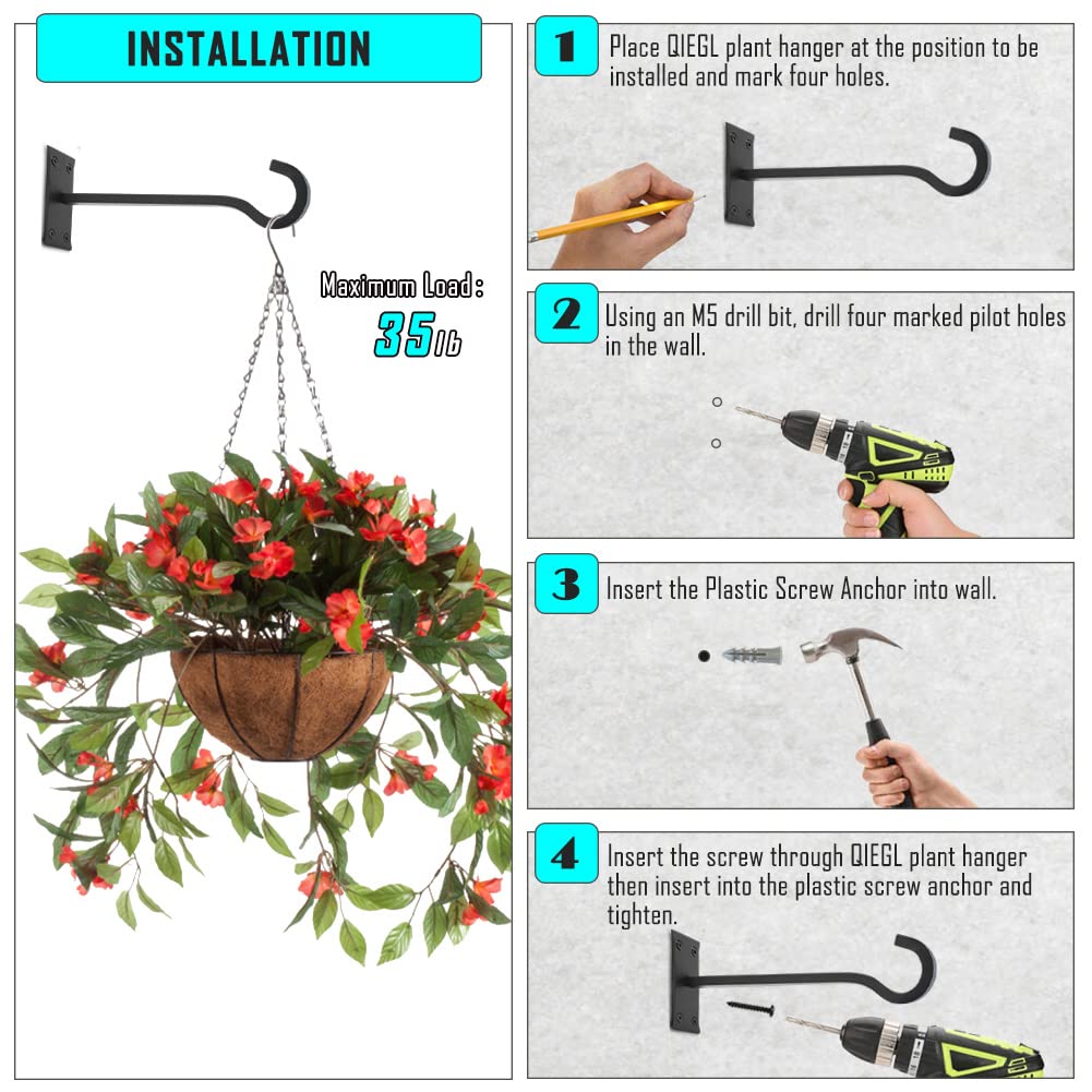 QIEGL 10inch Heavy Duty Plant Hangers Outdoor or Indoor Bird Feeder Hanger Shepherd Hooks 2pcs Bronze hammertone Metal Wall Hook for Hanging Plant Bracket, Lantern, Flower Basket, Wind Chimes