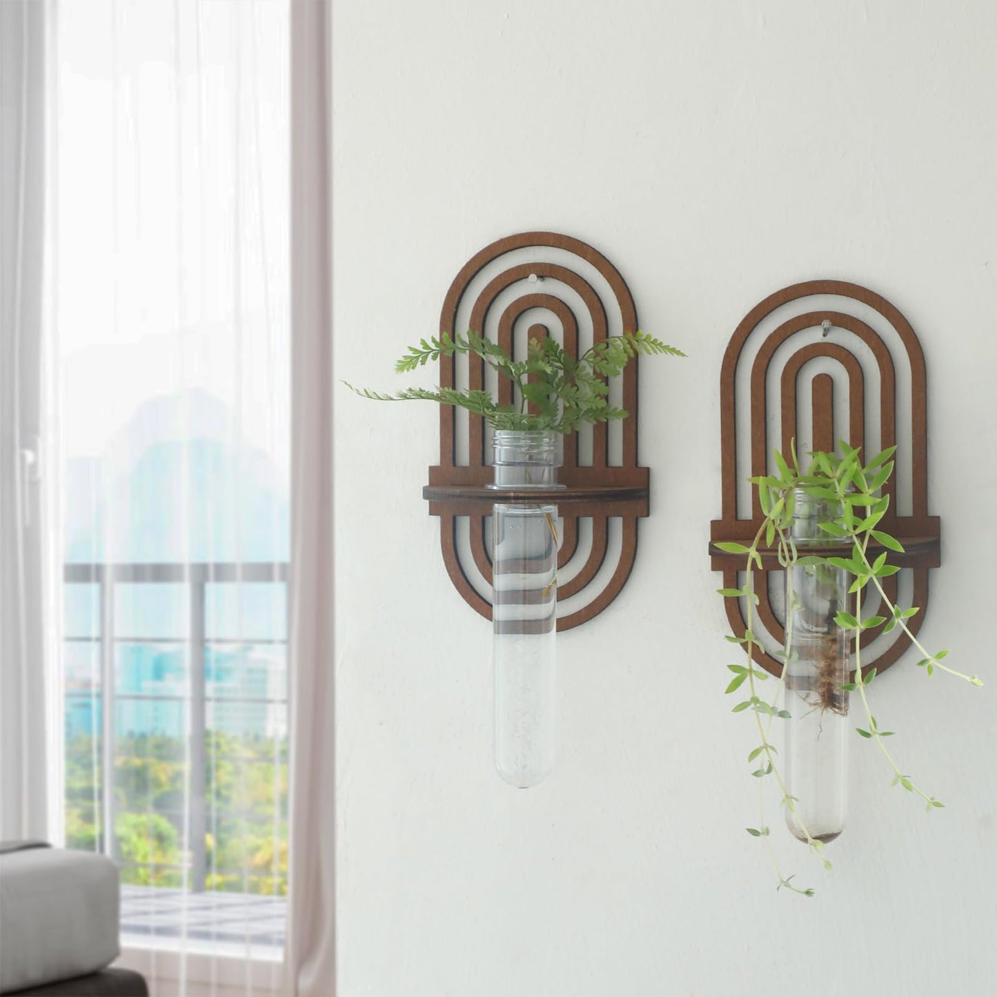 2 Pack Plant Propagation Station Wall Hanging Wooden Shelf Plant Terrarium Rainbow Design for Hydroponics Home Office Decor Test Tube Propagate Air Plant Cutting Holder