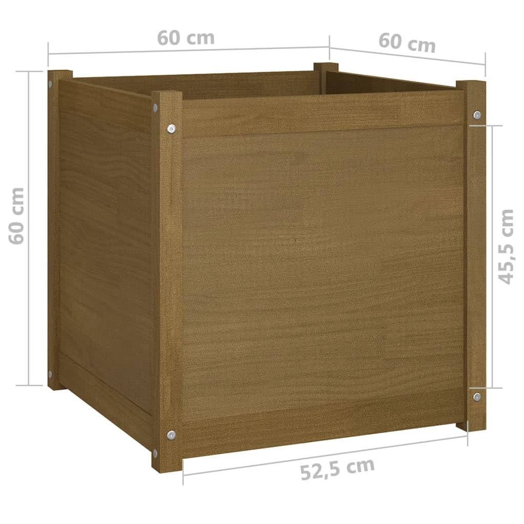 Owoxanthellate Honey Brown Square Wood Planter Set for Outdoor Spaces, 23.6 x 23.6 x 23.6 in Solid Pine Garden Flower Pots, Weathered Finish for Patio Terrace and Balcony