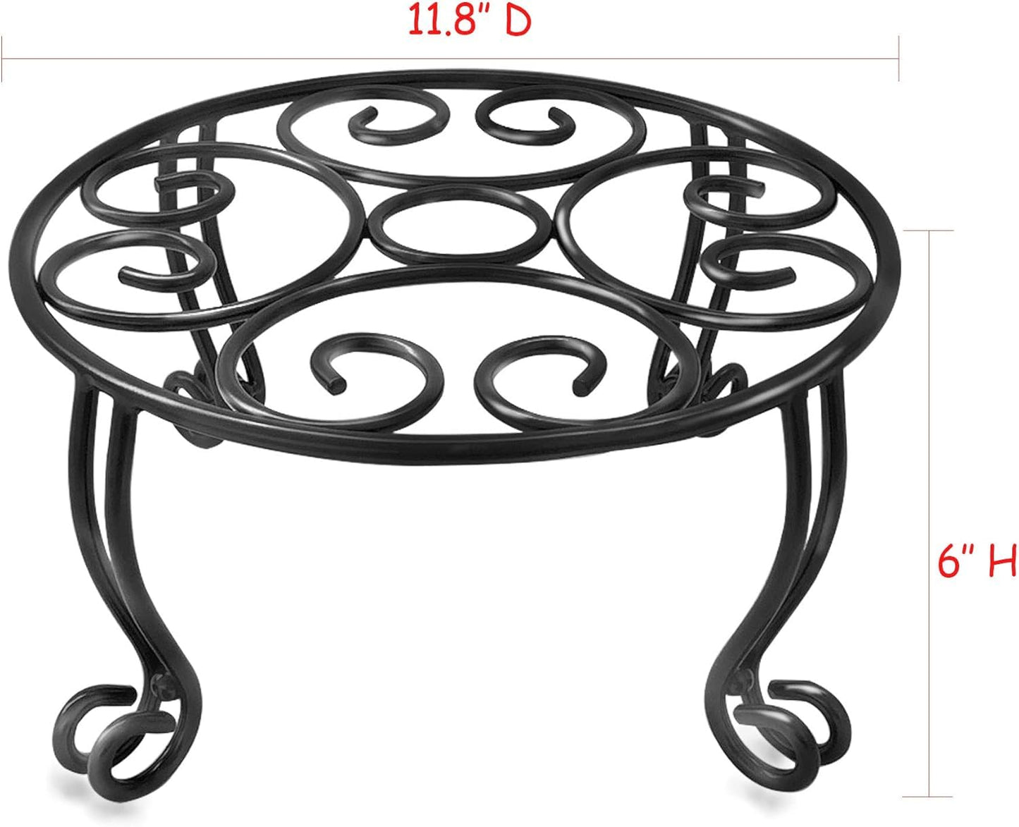 TREEZITEK 2 Pack Heavy Duty Iron Plant Stand, 11.8'' Diameter, 6'' Tall, Black, Powder Coated, Round, Sturdy & Stable, Indoor/Outdoor, No Assembly Required