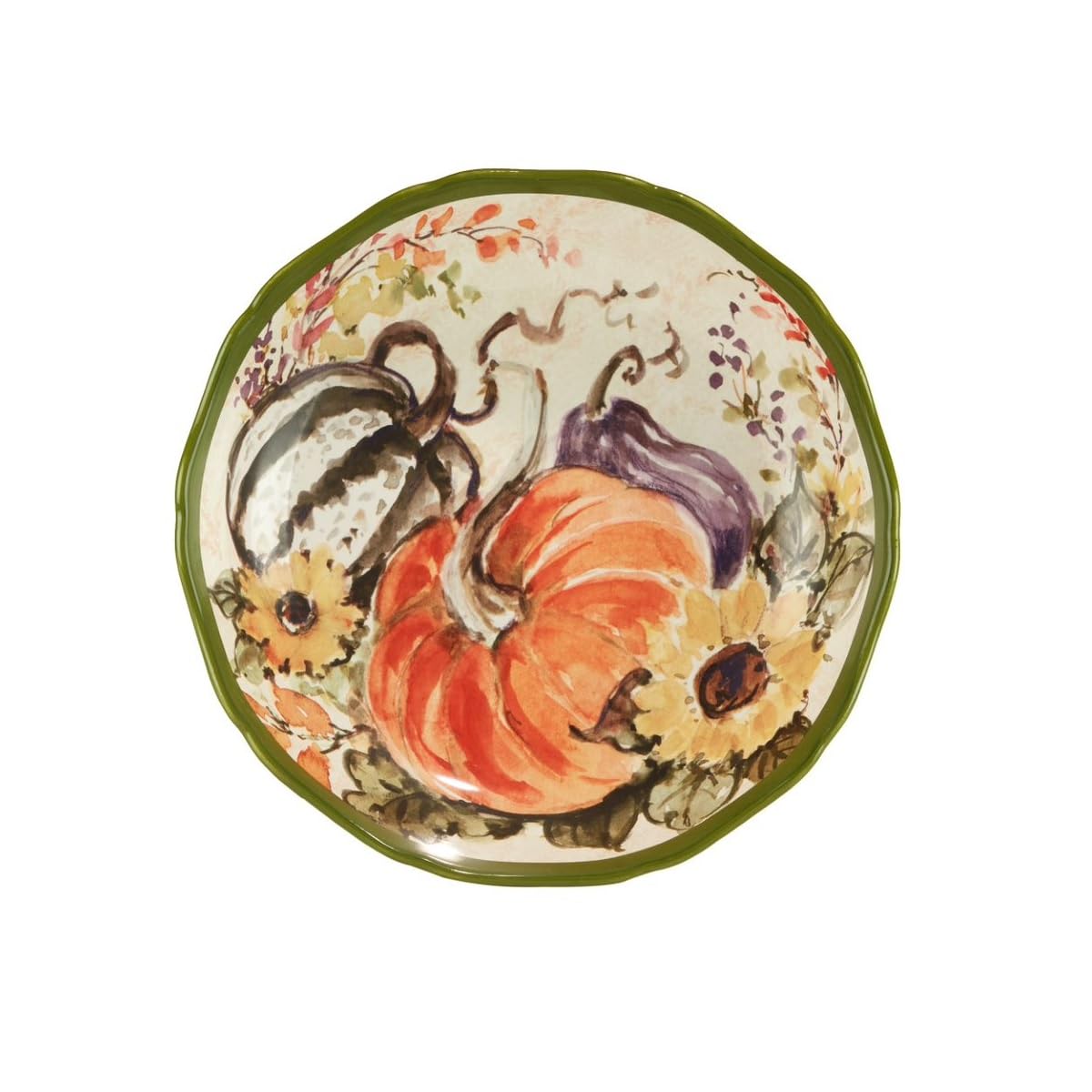 Harvest Morning Ceramic Serving Bowl – Perfect for pasta, salads, or side dishes, this serving bowl showcases vibrant pumpkins and leaves for a stunning fall table centerpiece 128 oz