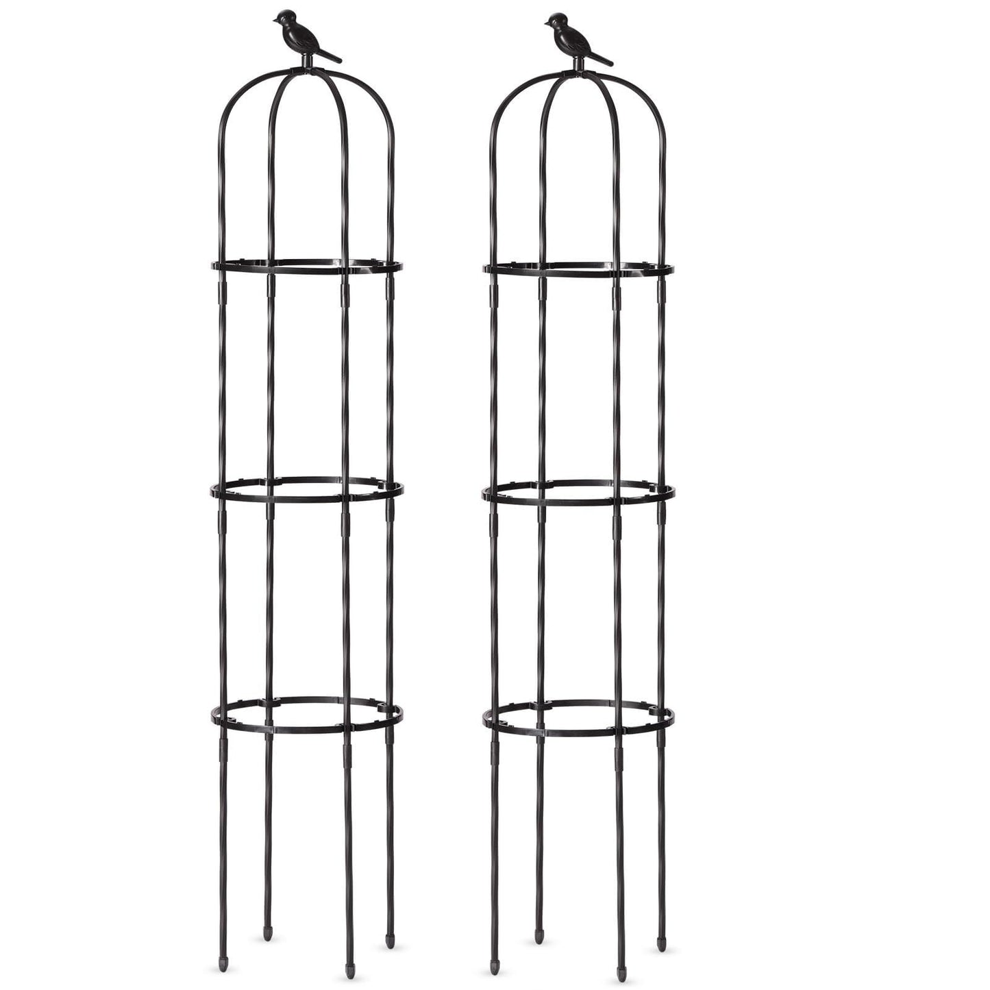 FOLLOOK Garden Obelisk Trellis for Climbing Plants Outdoor, Lightweight Climbing Plant Support Flower Roses Clematis Vegetable Light Vines Round Trellis for Raised Garden Bed Planter, Black, 2 Pack