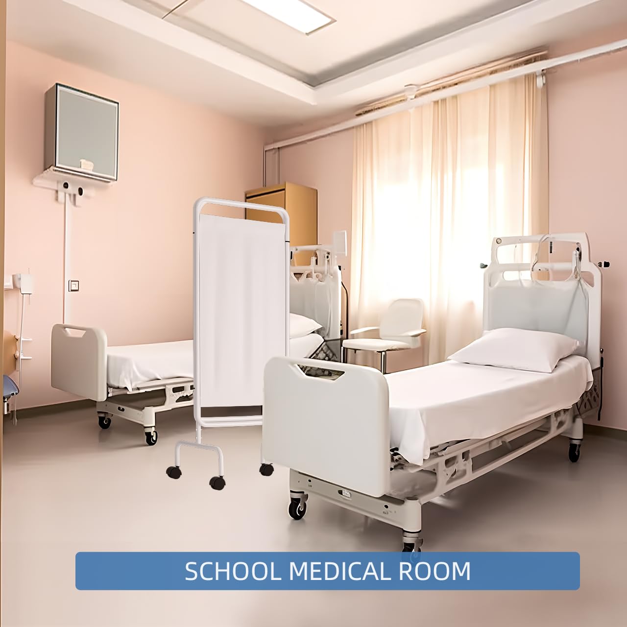 INNOVART 3-Panel Mobile Medical Privacy Screen Room Divider with Wheels, Foldable Flame Retardant Vinyl Room Divider Panels Easy for Storage, Portable Partition Dividers for Hospitals, Clinics, Salons