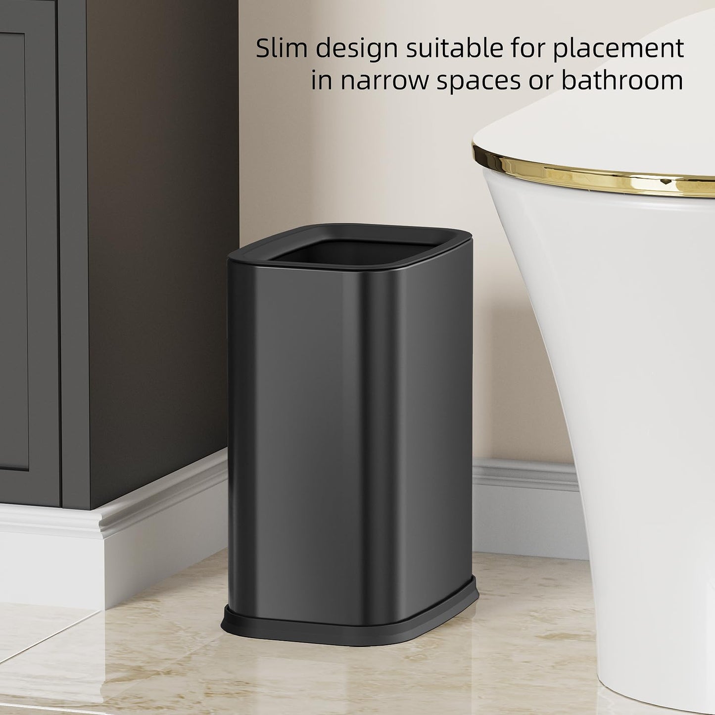 KHMMGK 2.6 Gal Black Bathroom Trash Can,Metal Waste Baskets with Removable Inner Bucket,Small Office Garbage Can