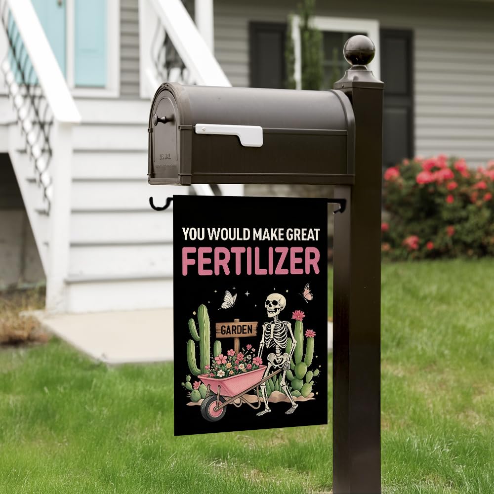 Xipromi You Would Make Great Garden Flag, Funny Skeleton Halloween Yard Sign, Halloween Lawn Outdoor Porch Décor, Spooky Season Farmhouse Garden Decoration Banner, Housewarming Gifts for Gardener