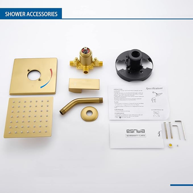 Esnbia Shower Kit, Shower Faucet Set(Valve Included) with 6-Inch Rain Shower Head, Single-Handle Shower Trim Kit, Brushed Gold