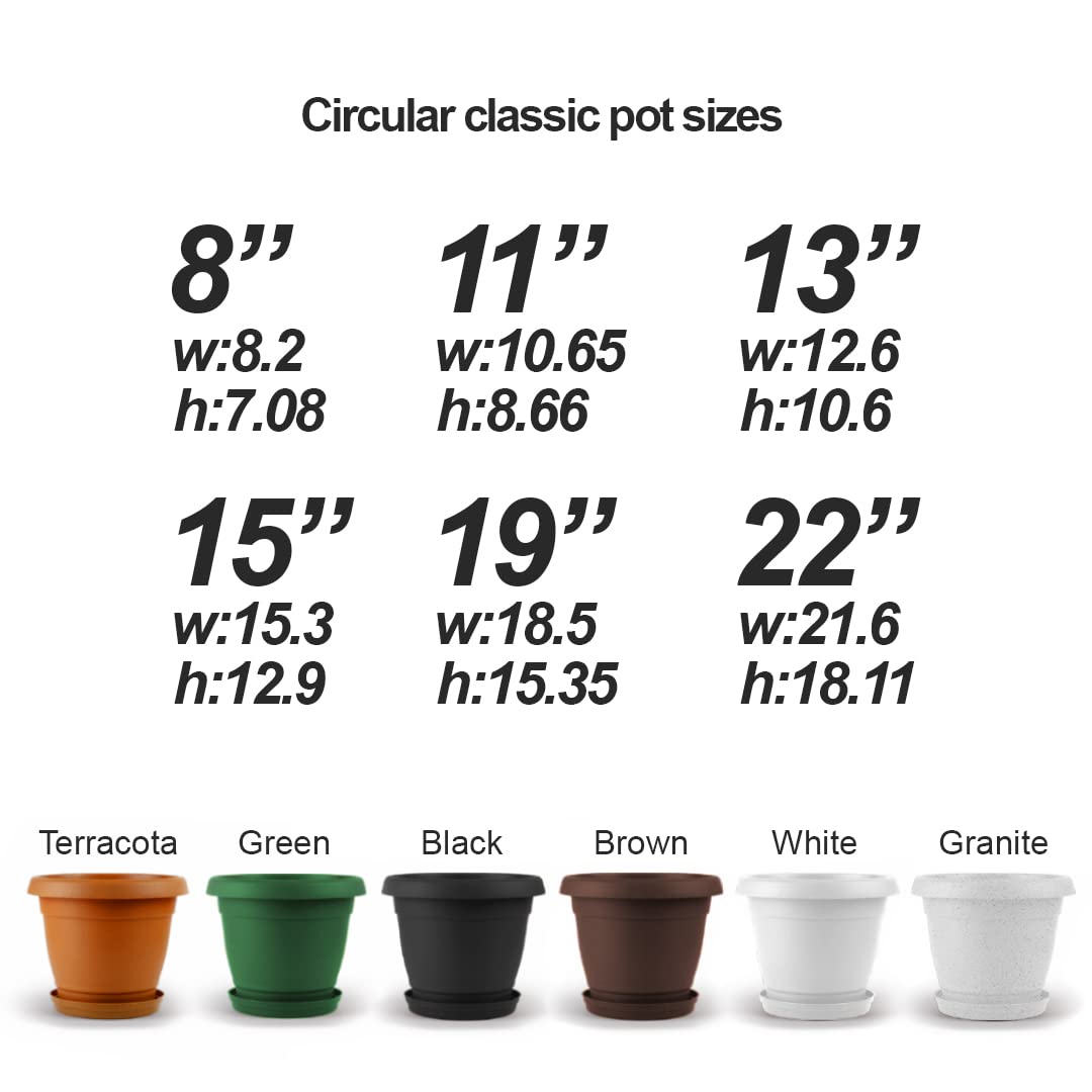 Cubiark Garden 2 pcs 8 Inch Planter Pot with Tray & Drainage, Indoor Plant Pots, Textured Finish, Outdoor Plastic Plant Pot for Porch, Patio, Deck & Balcony (Brown)