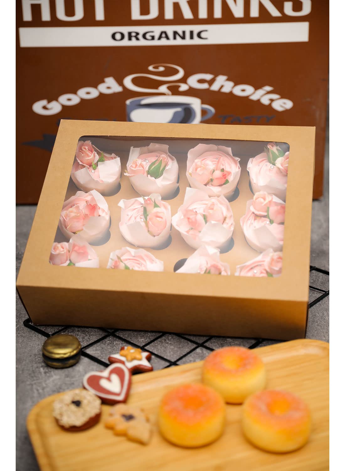 Bakepacker 12 Cupcake Containers 20-Packs Brown 12 Count Cupcake Boxes with Window Cupcakes Carrier, 13"x10"x3.5"(Auto-pop up)