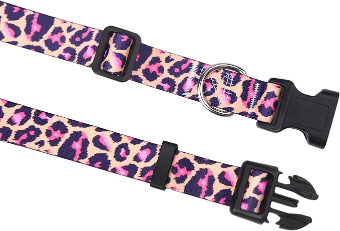 Mihqy Dog Collar with Bohemia Floral Tribal Geometric Patterns - Soft Ethnic Style Collar Adjustable for Small Medium Large Dogs(Pink Leopard,L)
