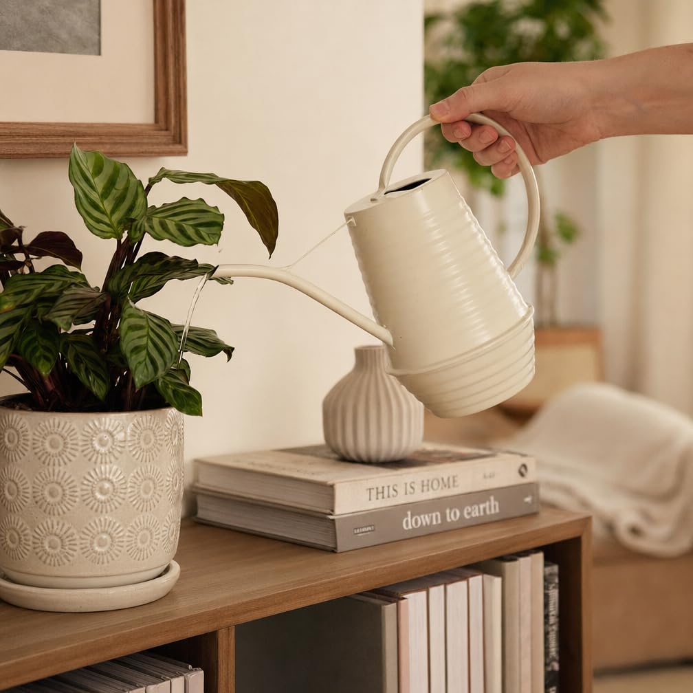 HORTICAN Small Watering Can, Matte Cream White, 34oz., Metal Watering Can with Long Spout, Nice Indoor Water Can, Plant Water Can for Indoor Plants