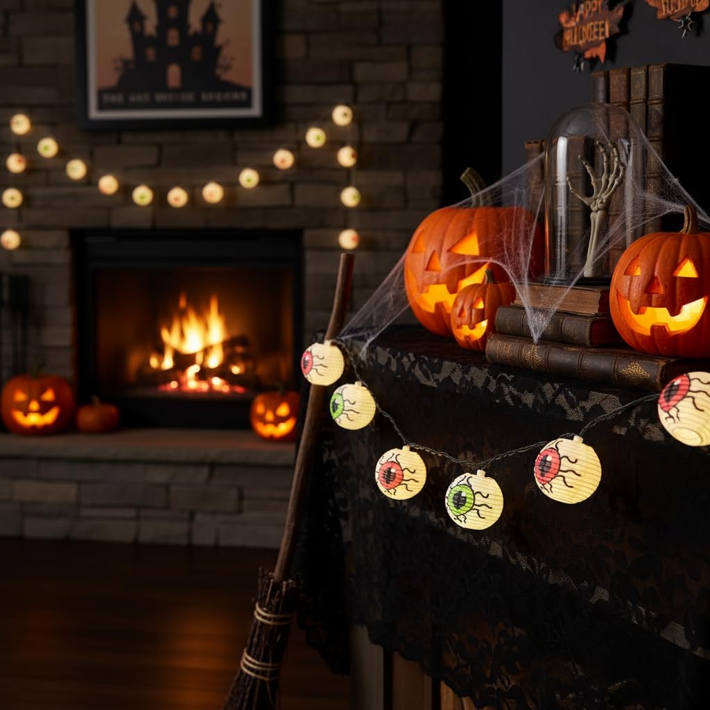 Halloween Eyeball Lantern Lights,8.5ft Eyeball String Lights with 10 LED Lantern Light,Waterproof Halloween Eye Lights for House, Garden, Yard, Window, Porch Party Decor