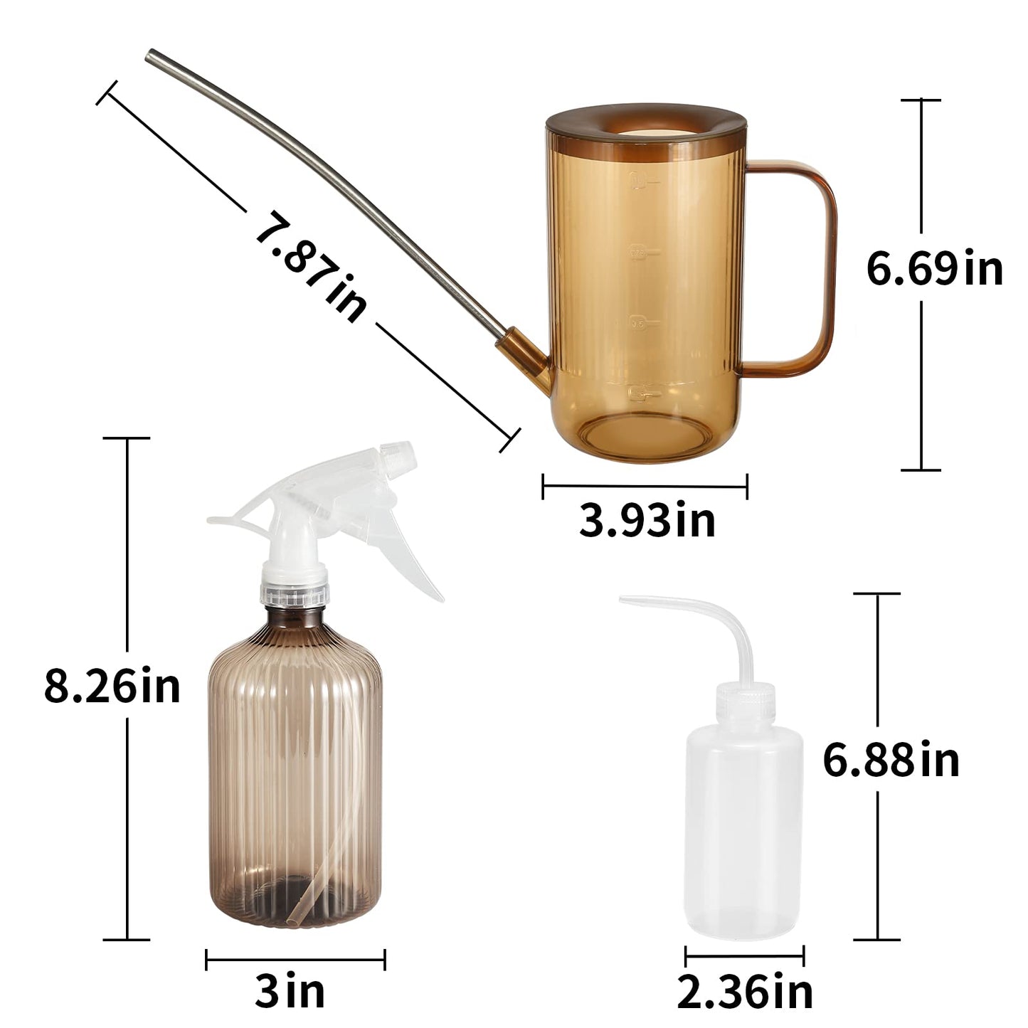 Watering Can Indoor Plants, ONEDONE Watering Can Long Spout Small Watering Can 34 oz, Plant Watering Can for Indoor Plants House Plants Garden Flowers w/Spray Bottle, Squeeze Bottle (Amber)