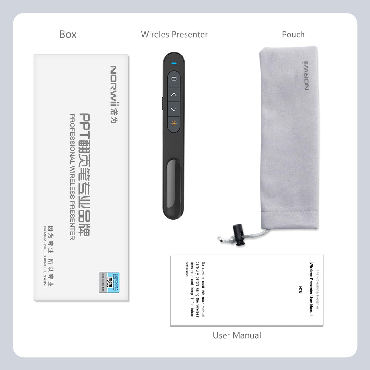 Norwii N76 Rechargeable Presentation clicker with Pointer, Long Range Presentation Remote, Wireless Presenter for PowerPoint Presentations, Slide Control (Black with Red Light)