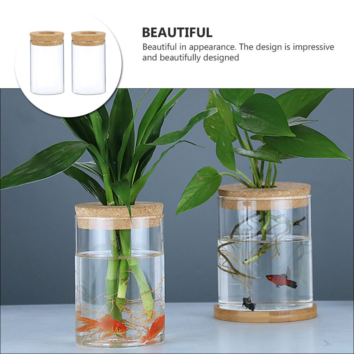 GALPADA Glass Flower Vase Set 2pcs 6.5cm X 10cm with Corked Hole for Indoor Hydroponic Plants and Moss Terrarium Home Decor Floral Arrangement Container