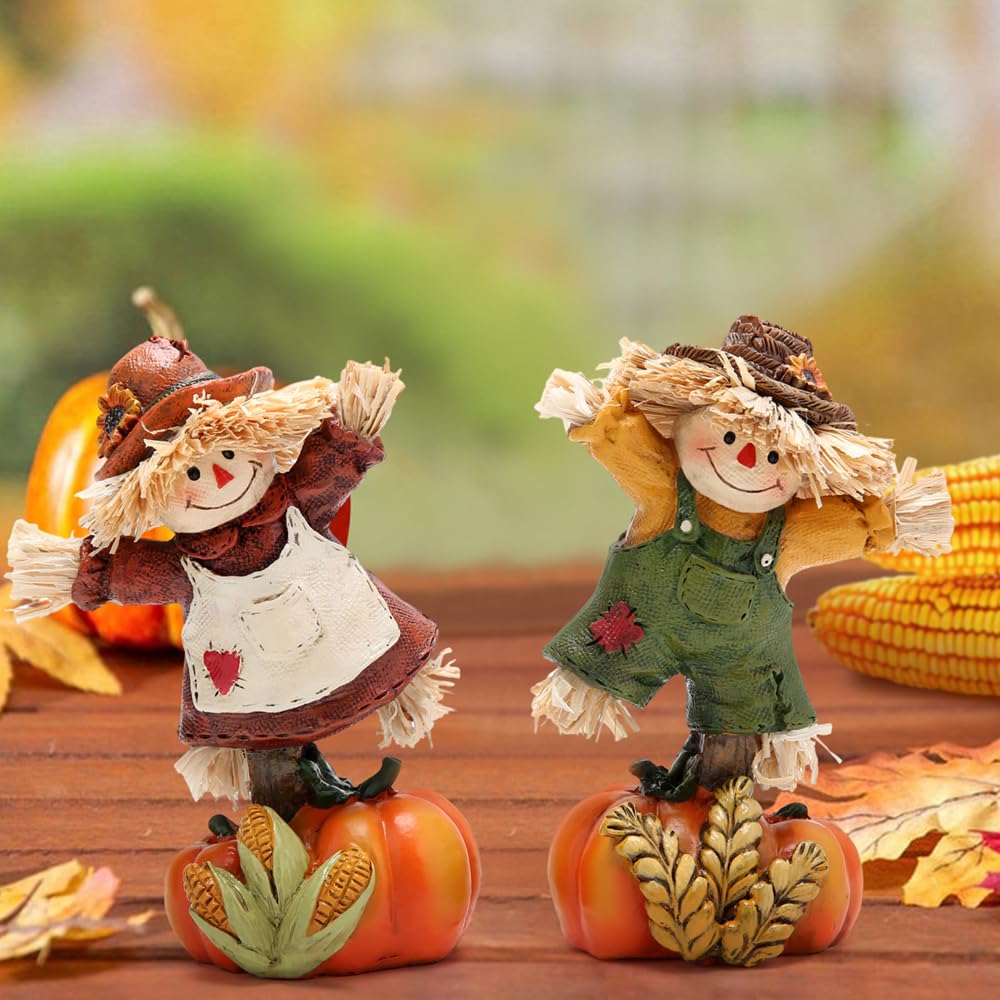 Hodao Collectible Thanksgiving Pumpkin Scarecrow Figurines Harvest Scarecrow Decoration Fall Decorations for Home Handcrafted Artistry Decor Thanksgiving Gifts Tabletop Decor