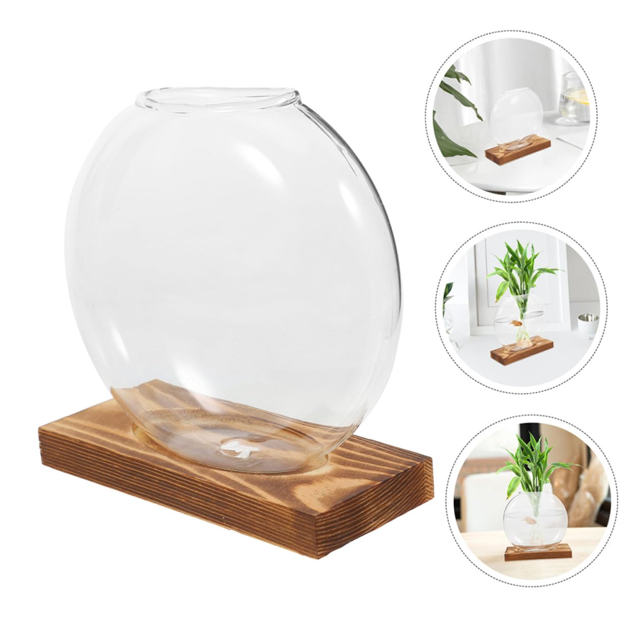 HOLIDYOYO 2pcs Hydroponic Glass Vases with Wooden Bases for Plant Propagation, Retro Terrarium Station for Home Office Desk and Balcony Plant Growing