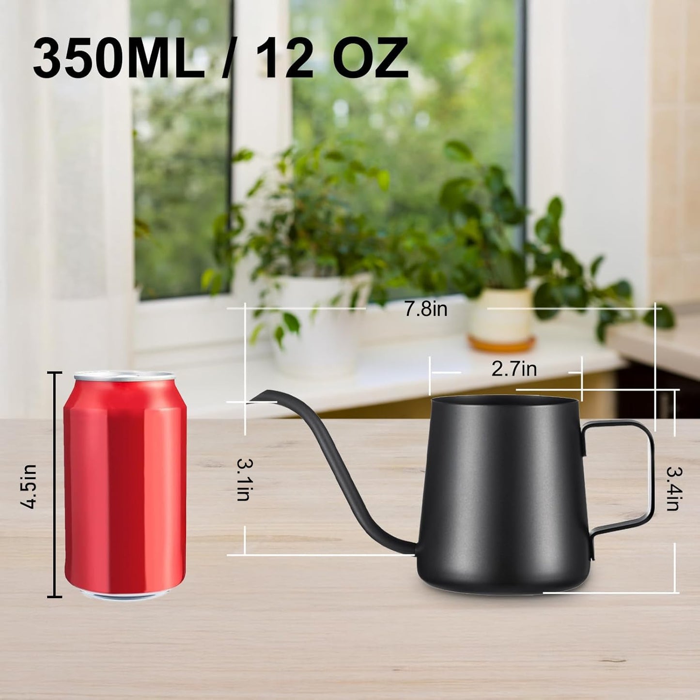Lizhluzh 12 oz / 350 ml Small Watering Can Indoor Plants, Stainless Steel Plant Watering Can with Long Spout (Black) (12oz)
