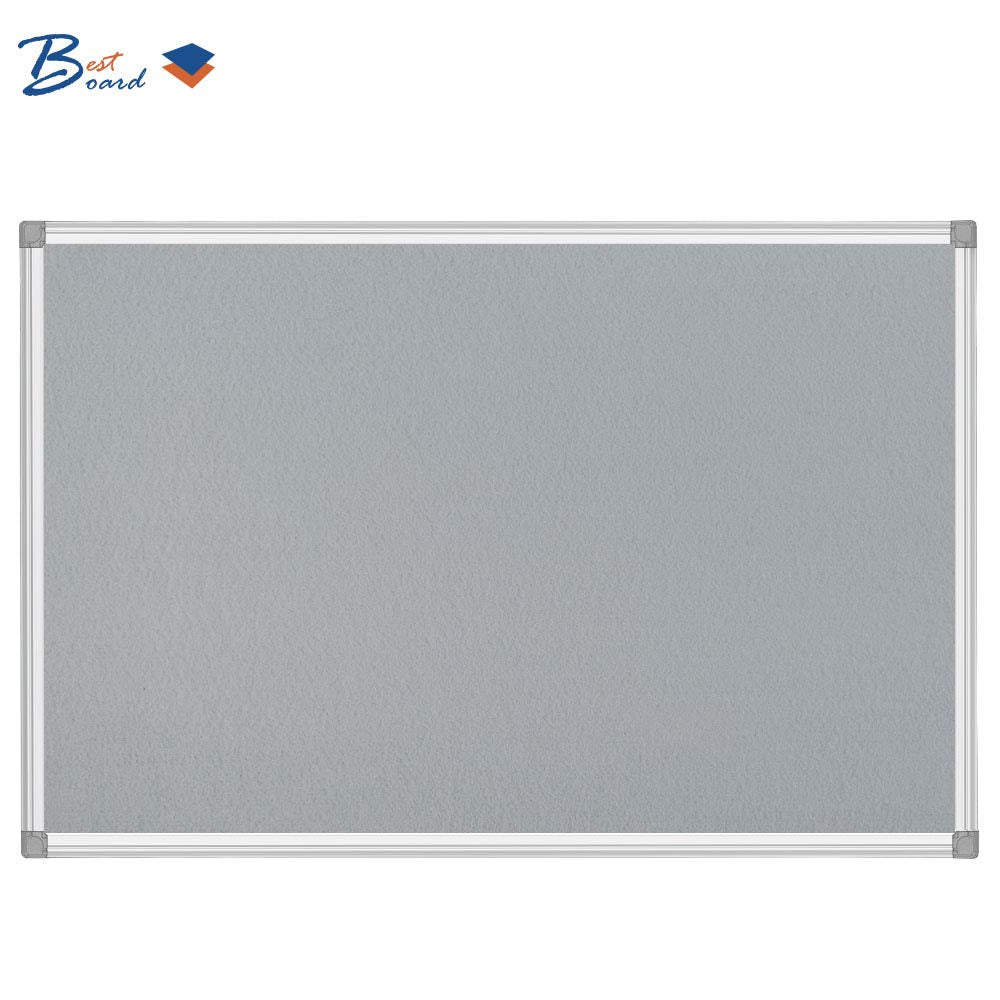 BEST BOARD Gray Felt Bulletin Board 36" × 24", Silver Aluminum Frame, Memo & Message Board, Notes Manager for Home School Office