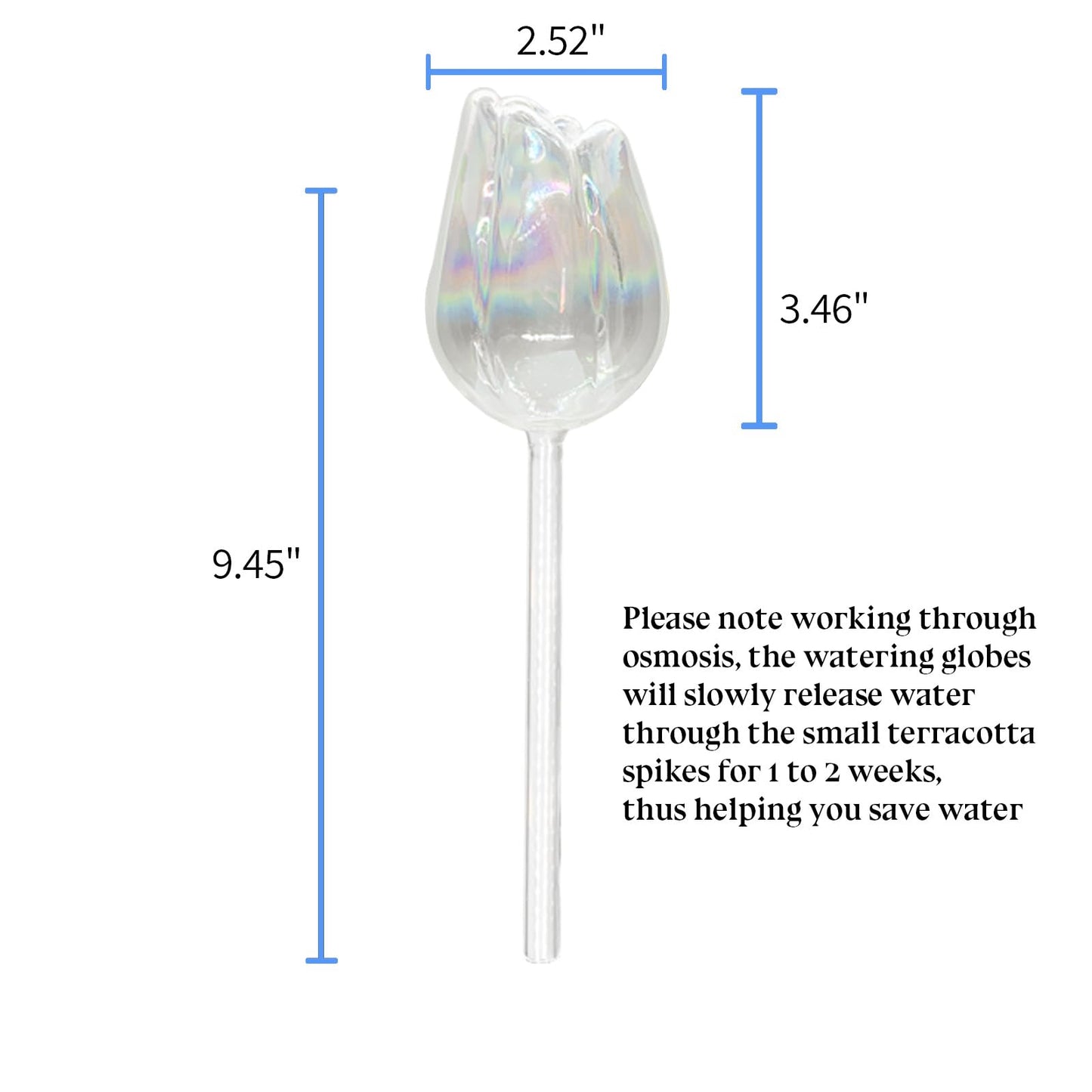 HyJeryty Non-Clogging Iridescent 3 Pack Tulip Plant Watering Globes with Terracotta Spikes, Hand Blown Glass Self Watering Planter Insert Plant Watering Devices Bulbs for Indoor and Outdoor Plants