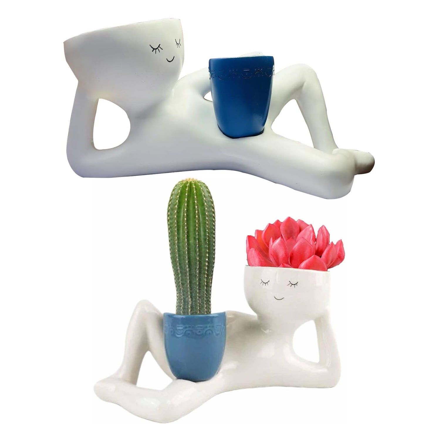 Bivpreom Funny Plant Pots with Drainage Hole,Resin Unique Planters Lying Down Figure,Face Planter Pot for Succulents Cactus