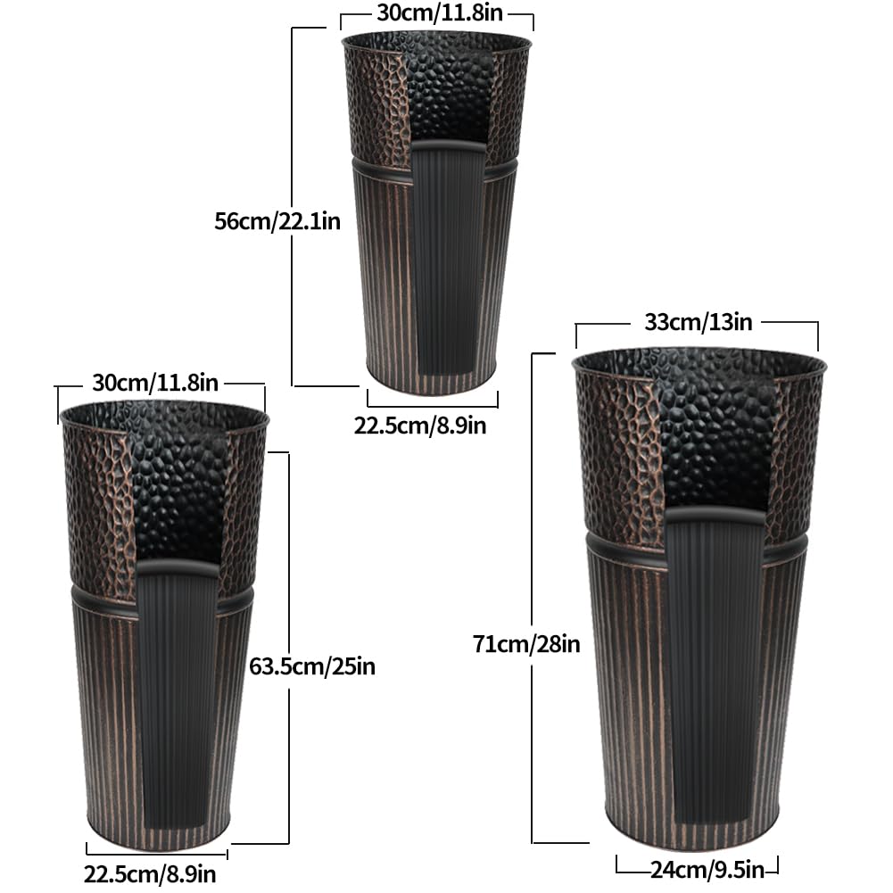 Megawodar 2 Pcs Pack 22 Inches Metal Tall Tapered Planter Pots Large Round Planter Flower Pot with Drainage Holes for Indoor Outdoor Deck Porch Garden Home Patio Front Door (Antique Copper, S)