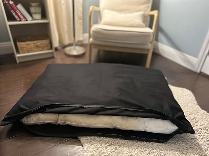 Natural Cotton Canvas Dog Bed – Raw Cotton Filled Pet Cushion Insert, Breathable Eco-Friendly Dog Mattress, Durable Washable Cover with Zipper (Black, Large 48"x30"x5")