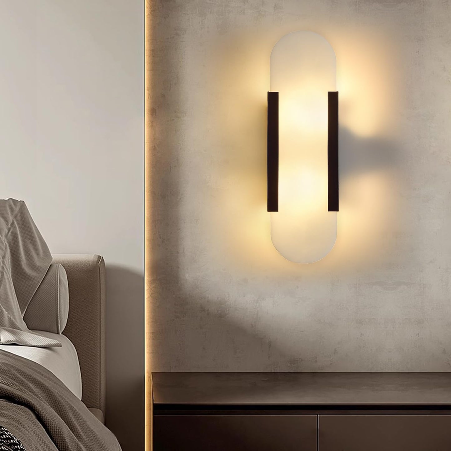 Fanyank 13.8in Alabaster Wall Sconces Set of Two, Natural Marble Wall Lighting,Alabaster Wall Lamp for Bedroom Stairs, Living Room, Vanity, Hallway Bedside(Bulb Included)