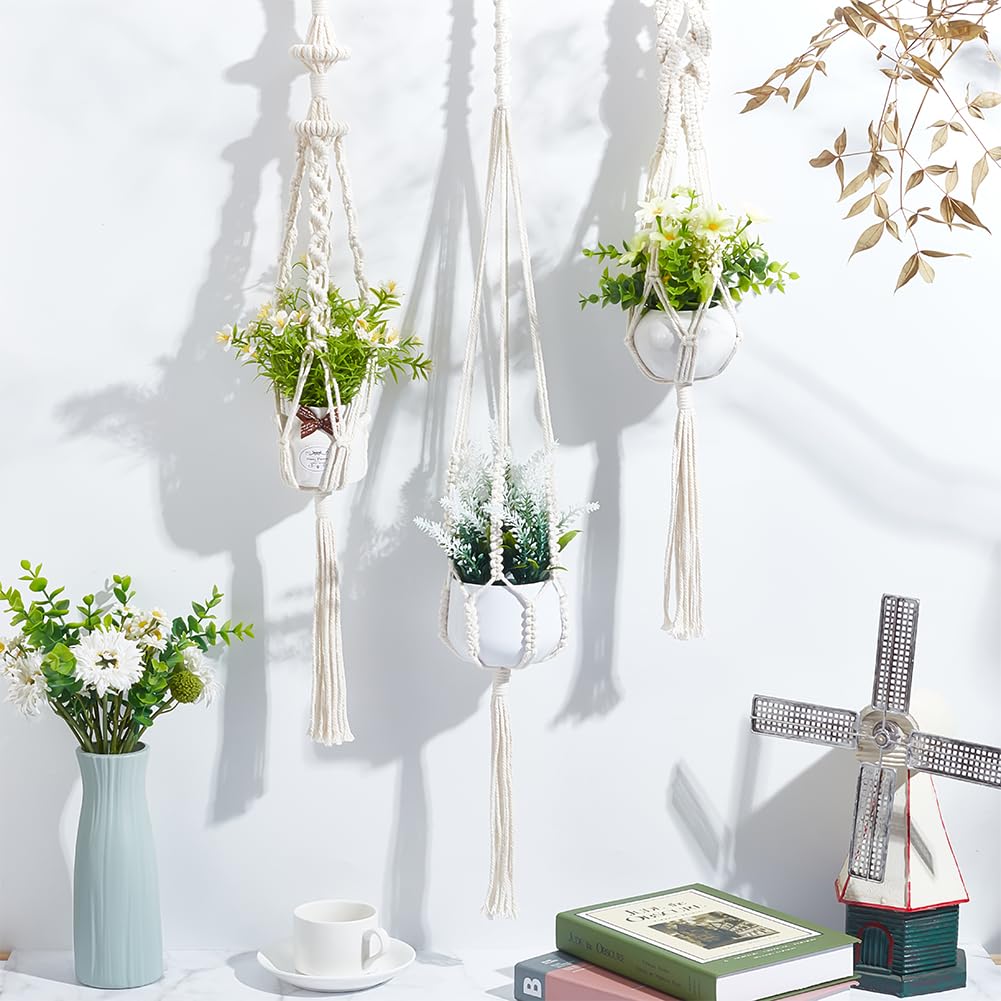 FREEBLOSS 3 Sets Macrame Plant Hanger Kit Macrame Wall Hanging Kit Macrame Plant Hangers Indoor Hanging Planter Basket Macrame Kit for Beginners with Video Tutorial