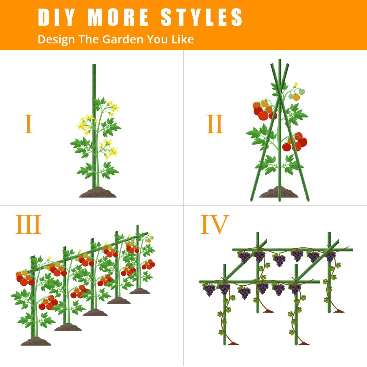 LAVEVE Garden Stakes 48 Inches Heavy Duty Steel Tomato Stake, Plastic Coated Support for Securing Trees, Climbing Plants, Cucumber, Beans, Pack of 40