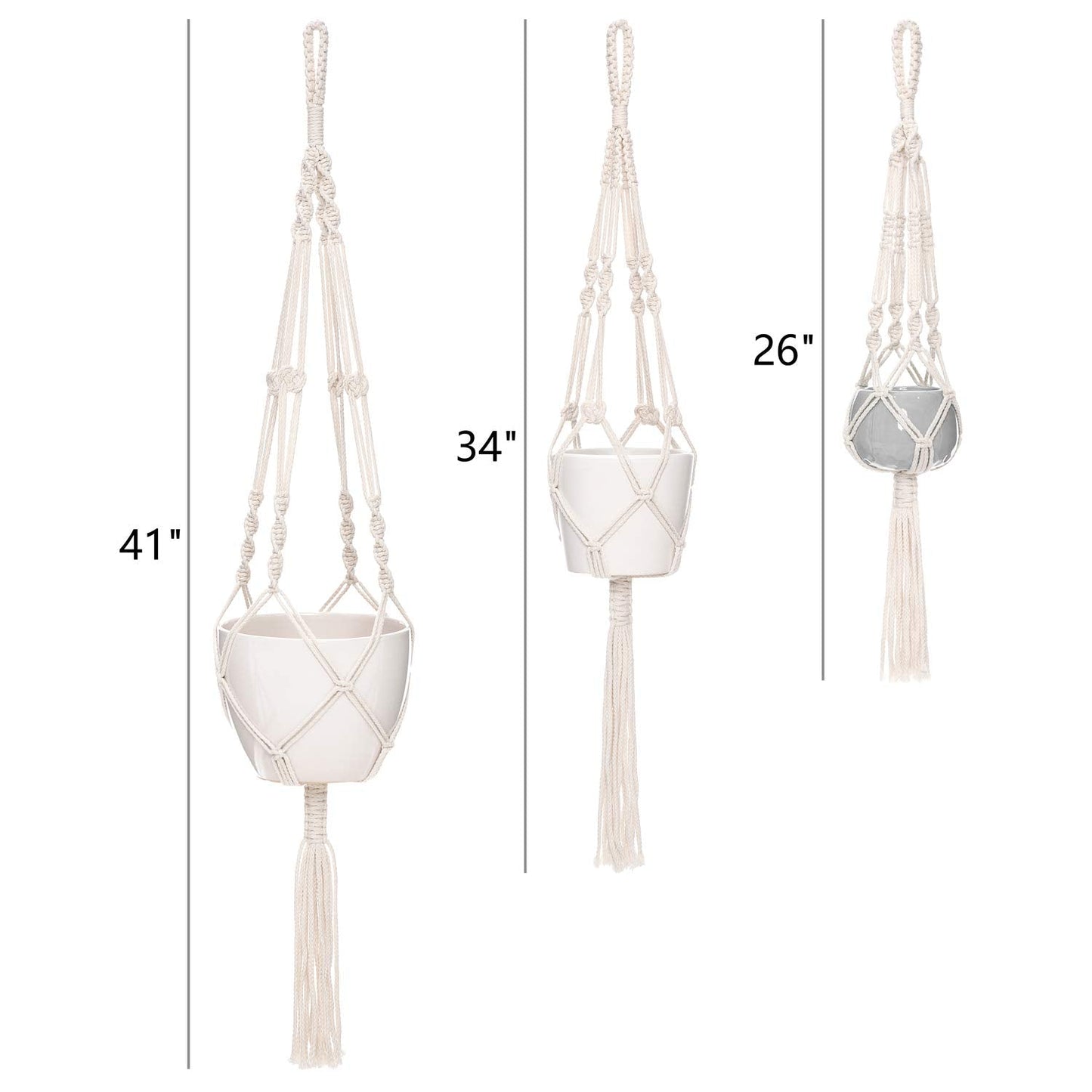 Mkono Set of 4 Macrame Plant Hangers Indoor 4 Different Size Hanging Planter Basket Flower Pot Holder 41"/35"/34"/26"