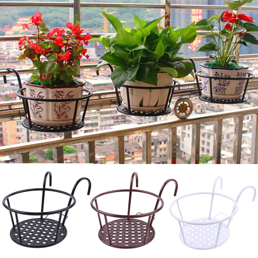 Hanging Railing Planters Baskets Art Hanging Flower Stands Balcony Flower Pot Holders Plant Iron Racks Fence Metal Potted Stand Mounted Balcony Round Plant Basket Shelf Container Box,Garden Steel Pots
