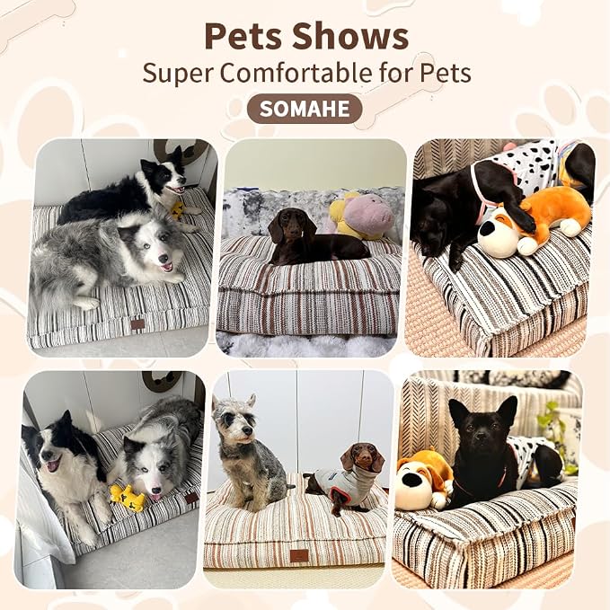 SOMAHE 4 Inch Orthopedic Dog Bed for Crate, 35 x 27 Inch, Coffee Chenille | Washable Removable Cover, Waterproof Inner Liner, Non-Slip Bottom, Orthopedic Dog Crate Mattress for Medium & Large Dogs