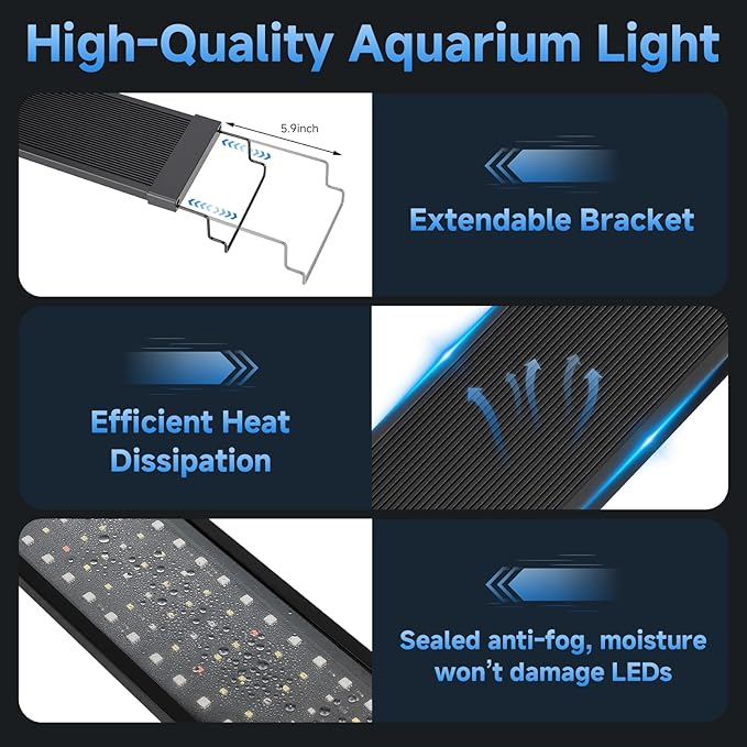 fishkeeper LED Aquarium Plant Light, 24/7 Full Spectrum Aquarium Light with 5 Nature Weather Mode, Auto On Off with Timer for 32-40 Inch Fish Tank, Adjustable Colors/Brightness with Memory Function