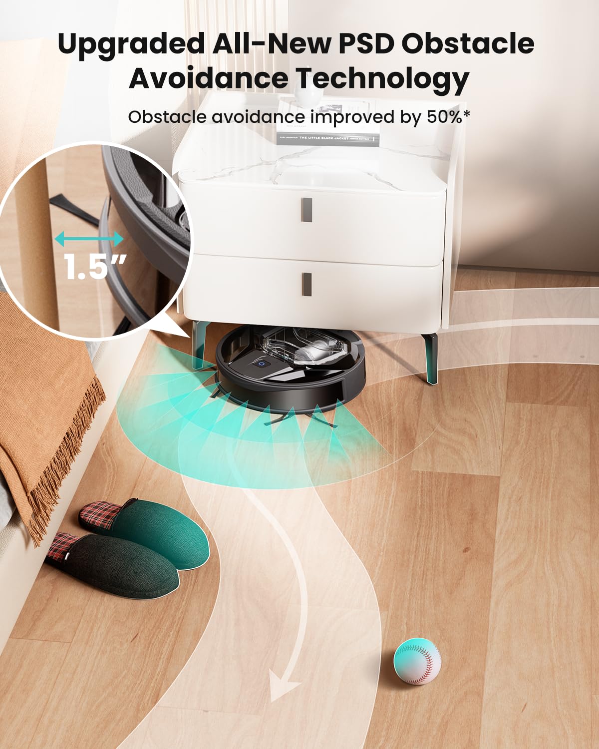 Lefant M320 Robot Vacuum Cleaner, Carpet Detection, 6,000 Pa Suction, Low Noise, 800ml Visible Dustbin, 210 Mins Runtime, Self-Charging, Works with Alexa, Ideal for Hard Floor, Pet Hair, Black