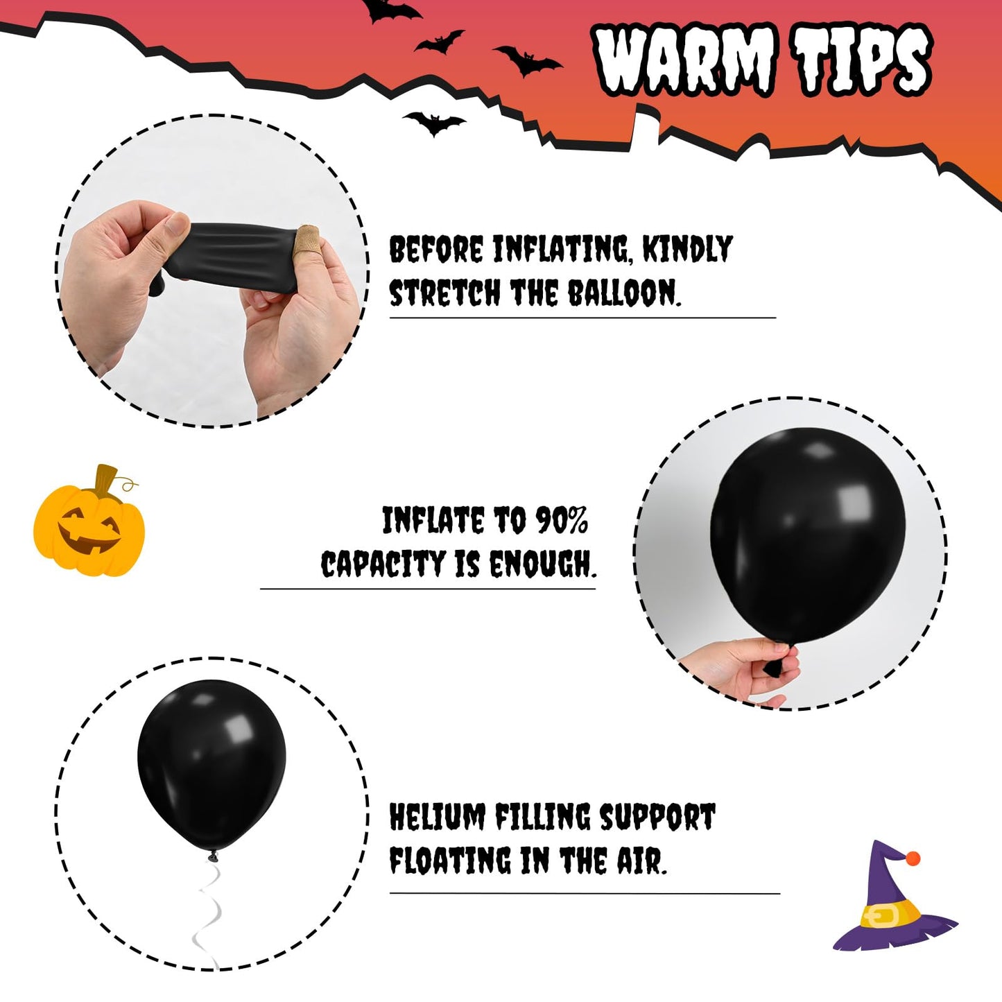 Orange Pink Halloween Balloons, 12 Inch Ghost Balloons, Black Orange and Hot Pink Latex Balloon with Bat Sticker, Bat Print Balloon for Kids Girls Birthday Ghost Theme Halloween Party Decorations