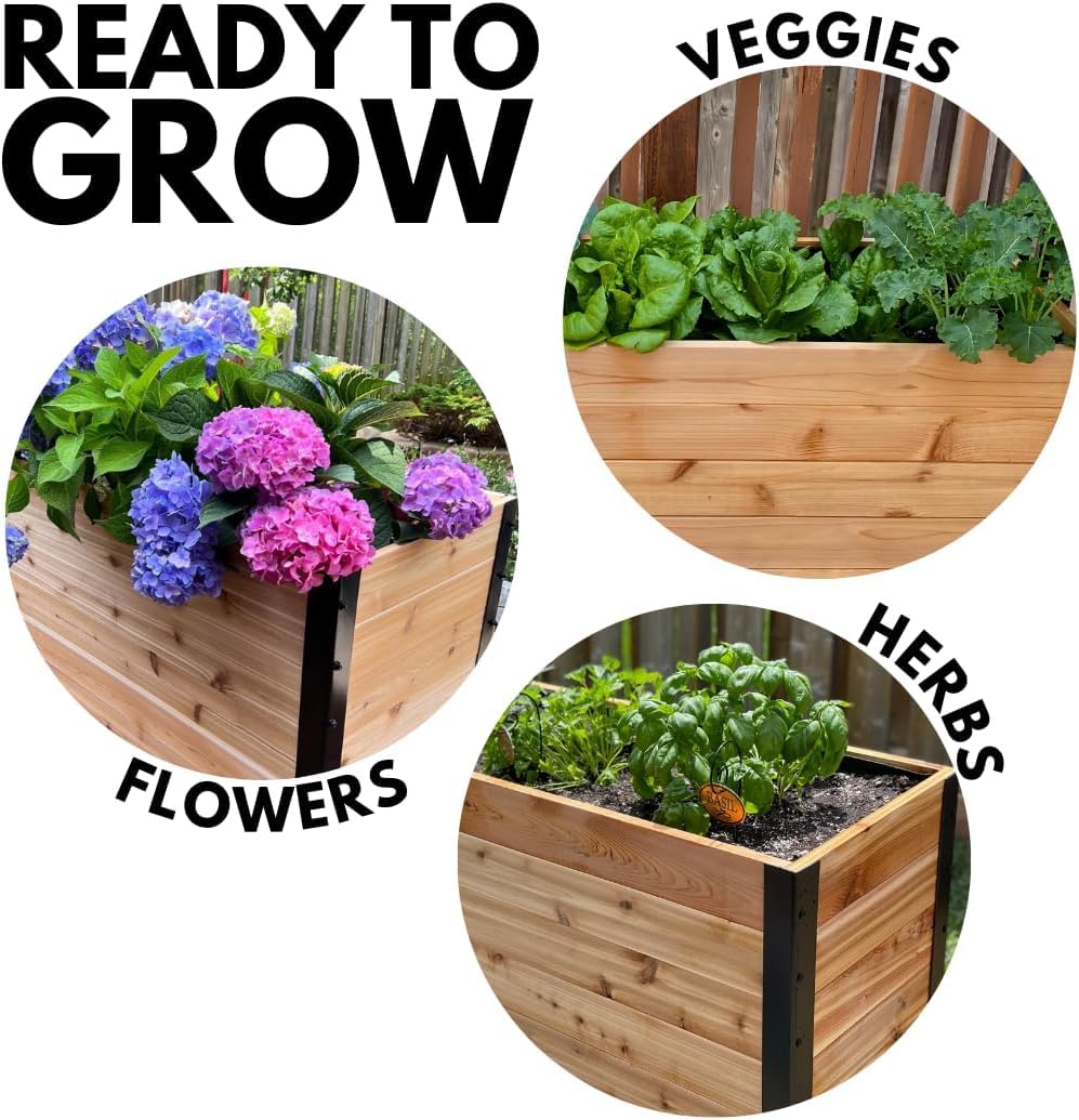 EARTH ELEVATED 100% Canadian Cedar Wood Elevated Garden Bed for Gardening - Planter Pot to Grow Herbs Flowers, and Vegetables at Home Indoor and Outdoor Patio Balcony Deck - 18” x 48” x 30”
