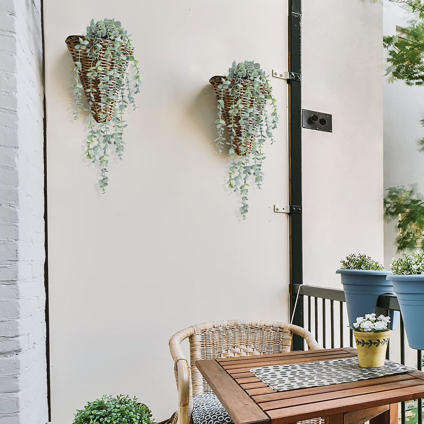 COCOBOO 3pcs Hanging Fake Plants, Artificial Hanging Plants Fake Potted Eucalyptus for Wall Room Home Patio Indoor Outdoor Decor