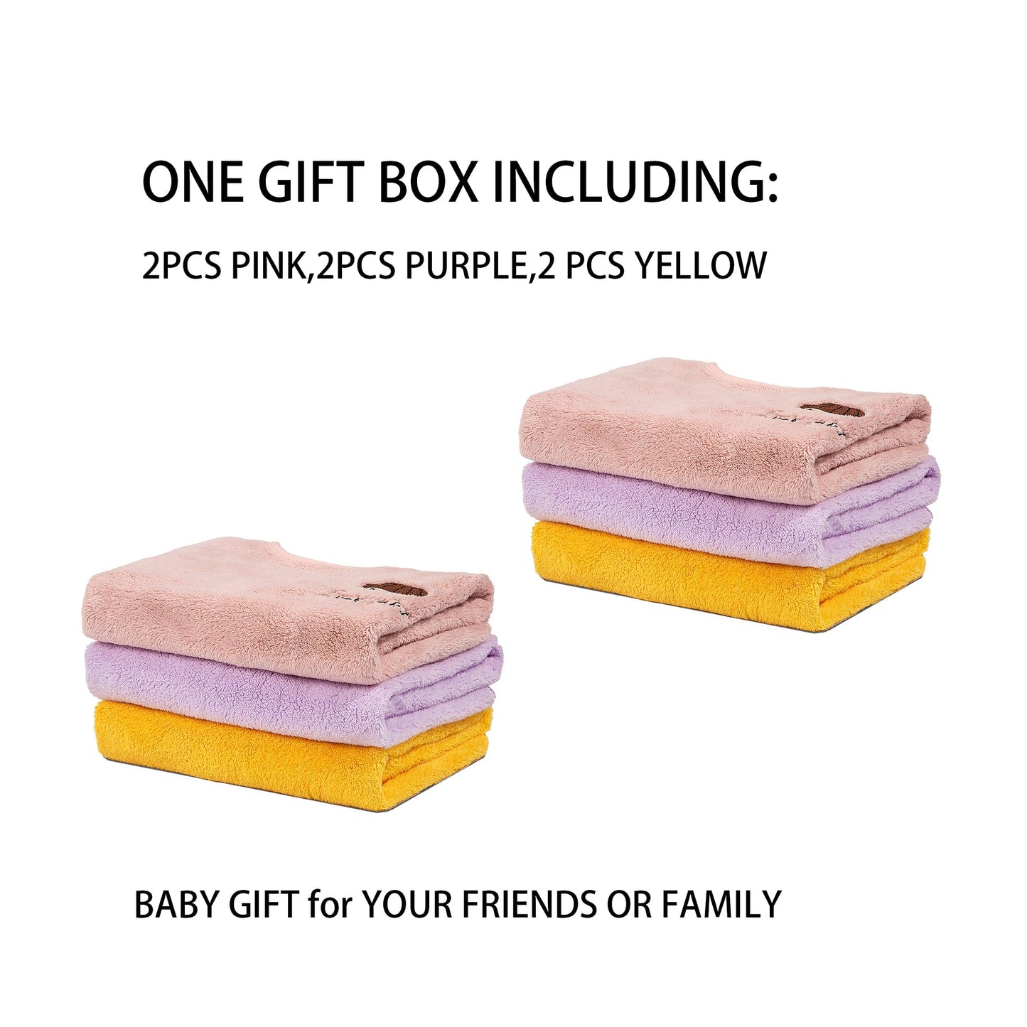 RAXIFU 6 Packed Baby Bibs for Girls or Boys, Large Towel Bibs for Toddler 3-6 Years with Gift Box Packed(2 pink purple yellow)