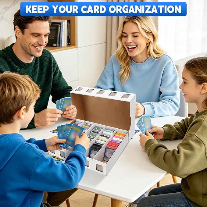 4 Pack Trading Card Storage Box, 14800+ Count Card Storage Box with 48 Card Divider White Sports Storage Card Box Organizer Bulk Card Cases Cardboard Card Box for Basketball MTG Cards Collection