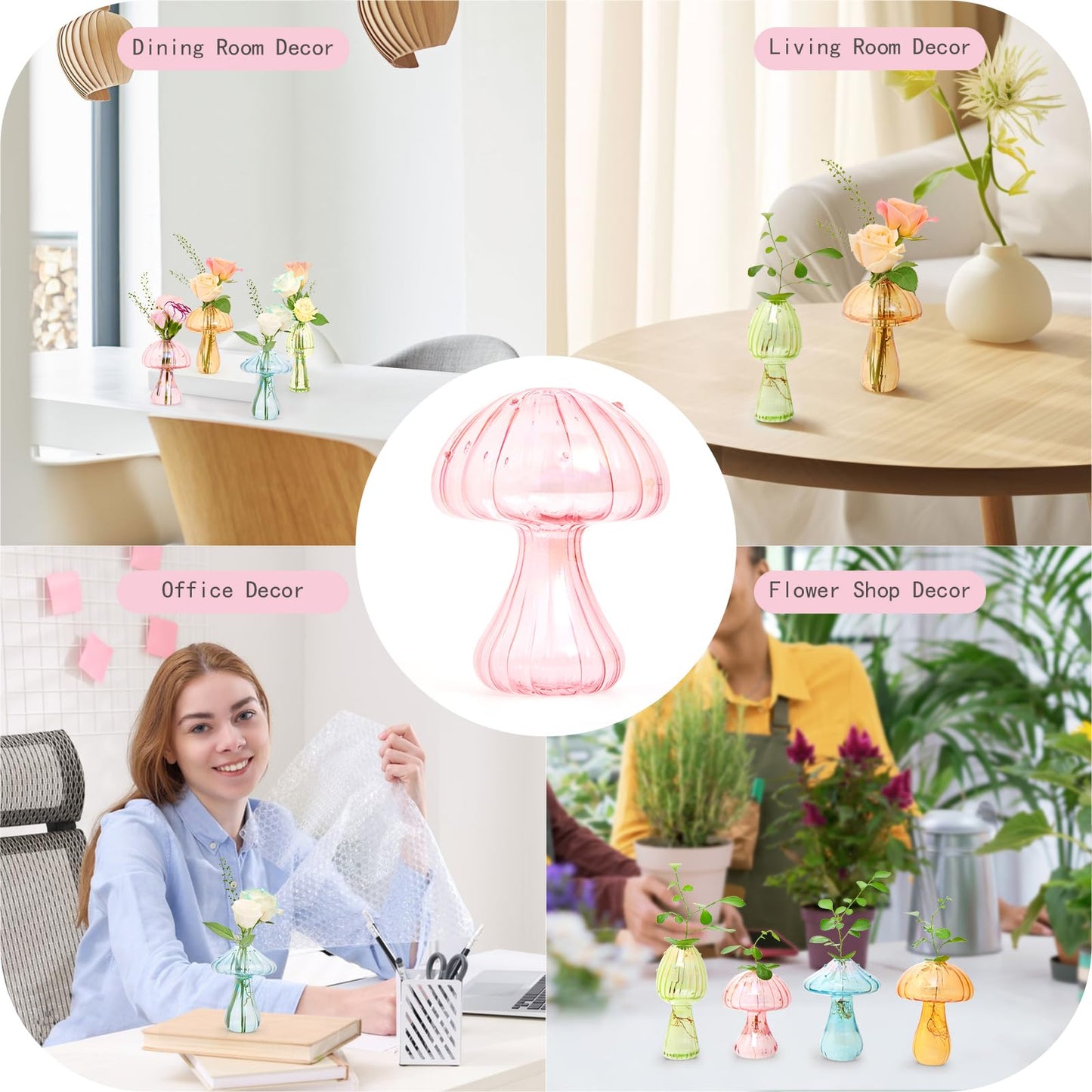 XXXFLOWER Glass Mushroom Vase Propagation Planter Window Plant Propagation Station Crystal Hydroponic Mushroom Jars for Plant Cuttings Unique Glass Bud Flower Vase Indoor for Home Office Garden Decor