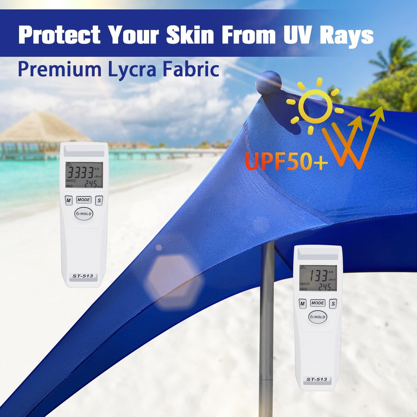 Beach Tent Sun Shelter 10x10FT Beach Shade Canopy with 8 Sandbags, UPF 50+ Protection Beach Shade Canopy, Outdoor Tent for Beach Camping Trips, Fishing, Backyard