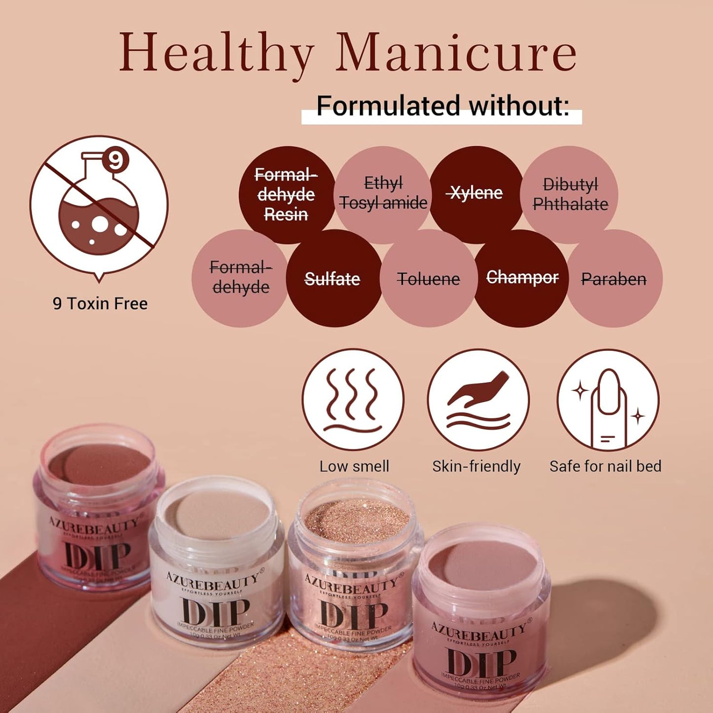 AZUREBEAUTY Dip Powder Nail Kit Starter, Fall 4 Colors Skin Nude Brown Glitter, Acrylic Dipping Powder Liquid Set with Base/Top Coat Activator for Daily French Nail Art Manicure DIY Gift 12 Pcs