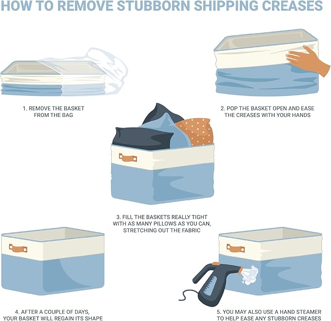 OrganiHaus 12x8in Canvas Storage Baskets 3 Pack | SMALL Fabric Bins for Shelves | Pantry & Bathroom Organizer | Full Off-White