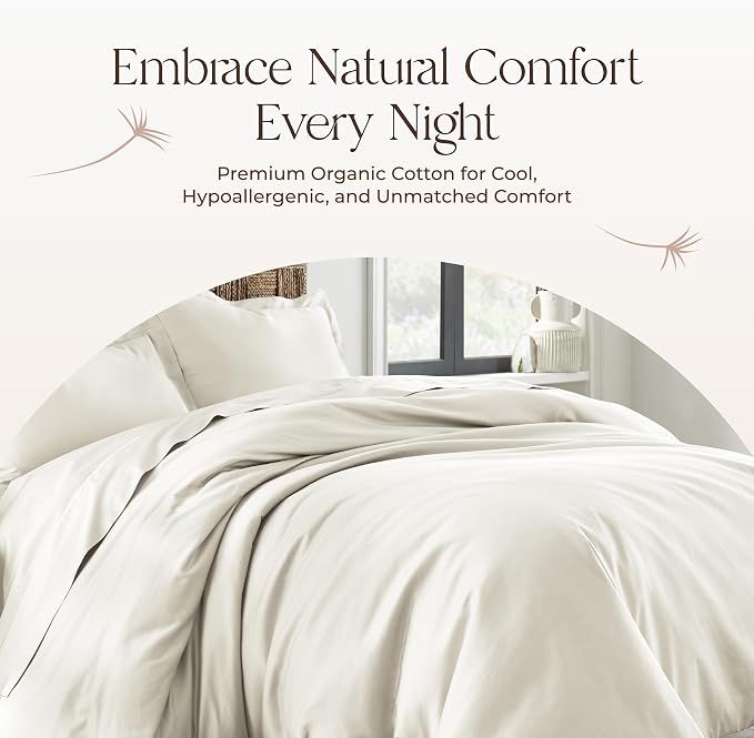 100% Organic Cotton Duvet Cover King Size - Naturally Soft Lightweight & Cooling Duvet Cover Set with Decorative Shams - Premium GOTS Certified 300 Thread Count Sateen Weave (Natural, King)