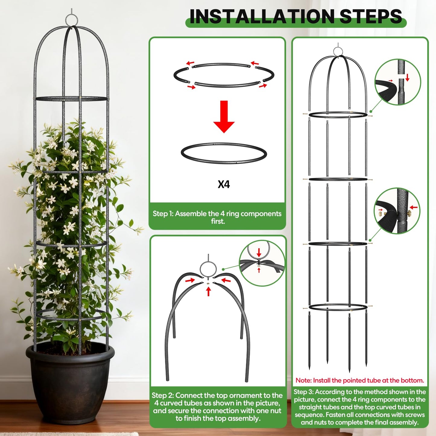 CL FUN Metal Trellis for Climbing Plants Outdoor, 2026 Upgrade 100% Metal with Powder Coating, Rose, Flowers, Grape, Pea, Cucumber Tomato Cage - 6.3 FT Freestanding Plant Support