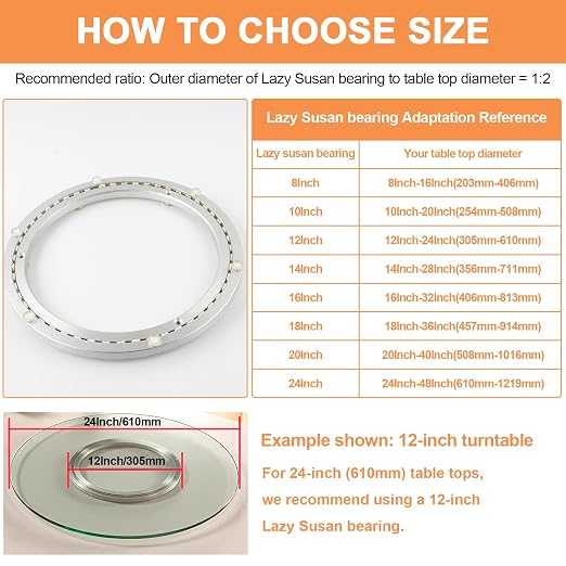 TamBee Lazy Susan Bearing 18 Inch - Heavy Duty Lazy Susan Base & Hardware, Silent Turntable for Smooth Rotation (Aluminum Alloy, 380LB Capacity, Base Only)