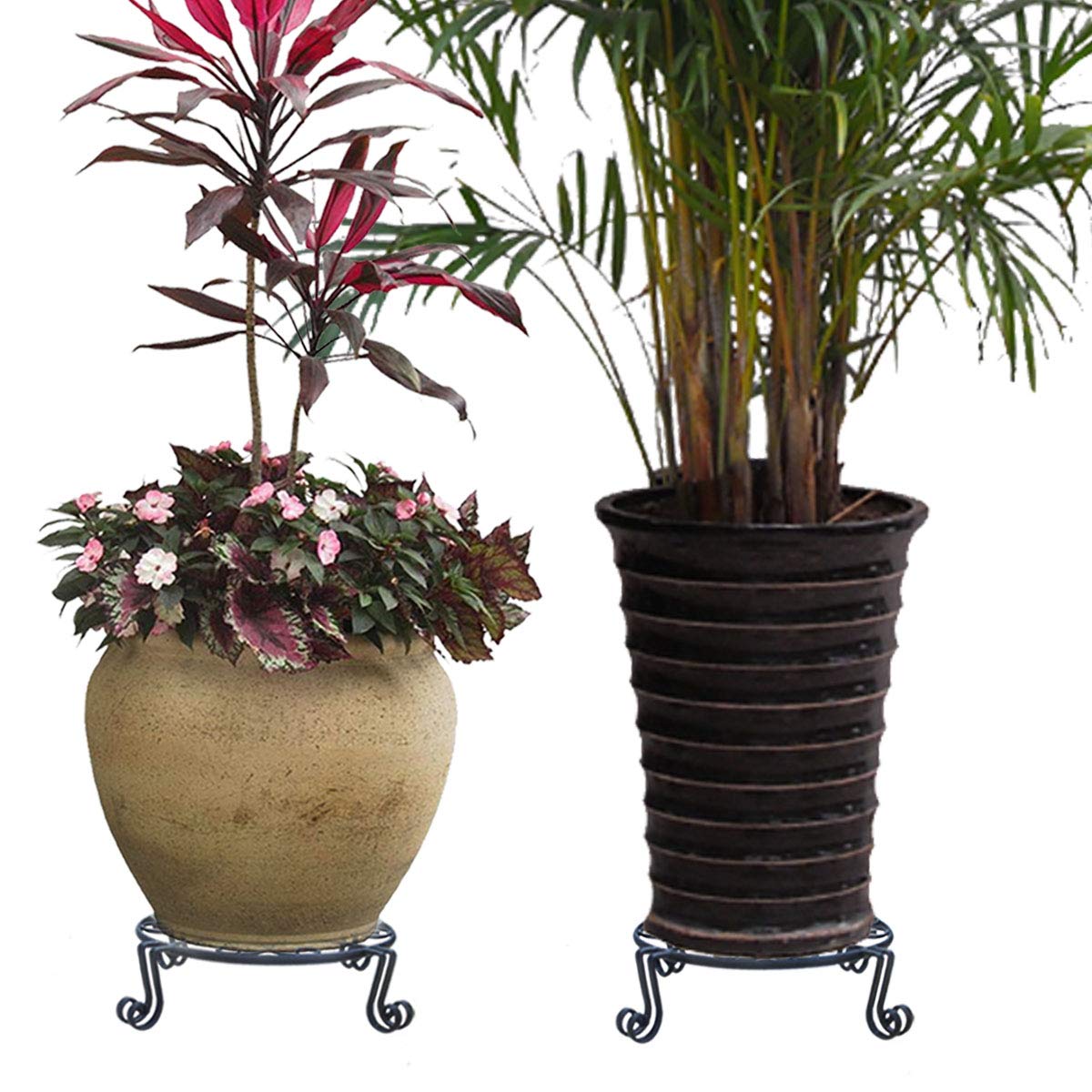 Autopromake Brown Plant Stand for Flower Pot Heavy Duty Potted Holder Indoor Outdoor Metal Rustproof Iron Garden Container Round Supports Rack for Planter Bronze, Pumpkin Stand Outdoor