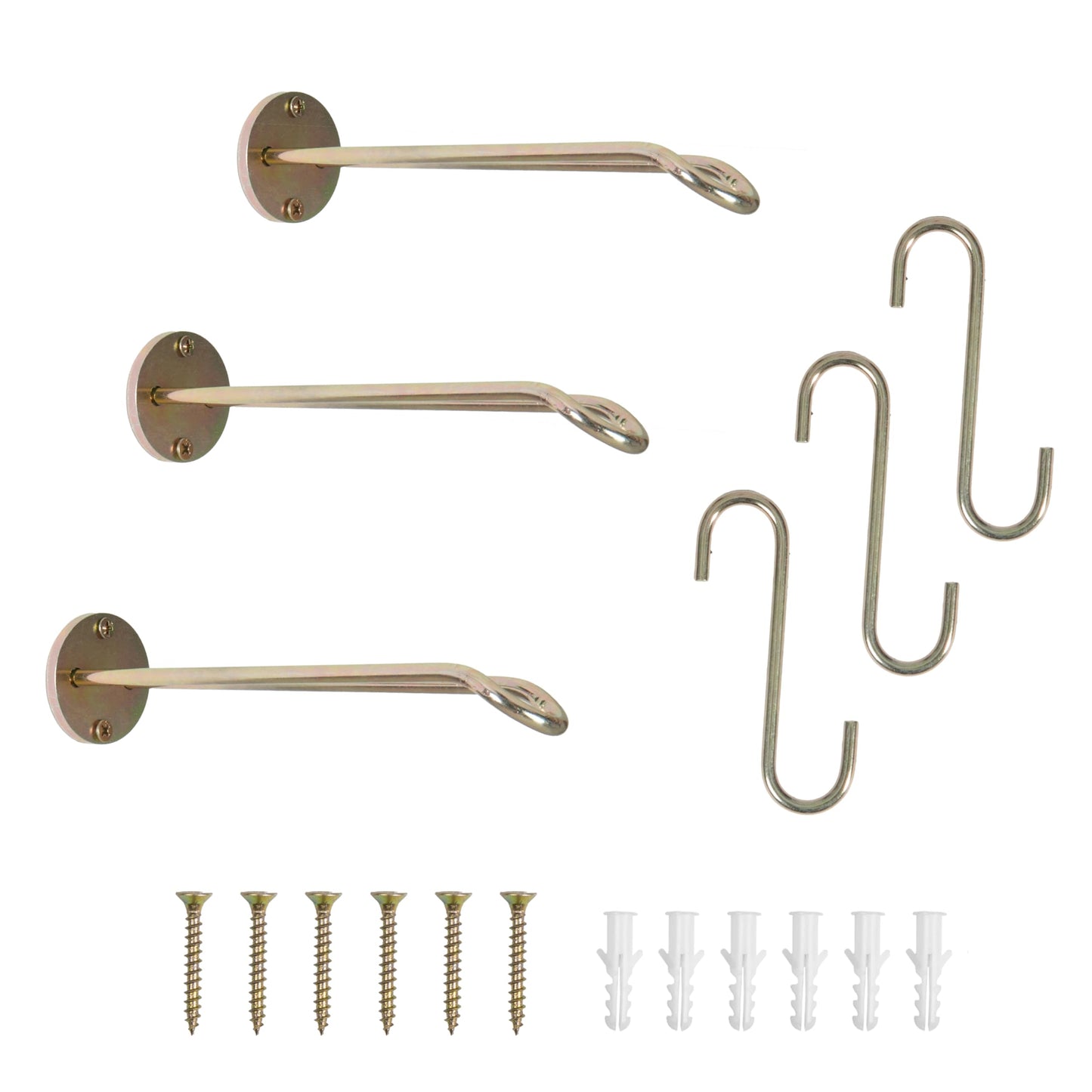 Ilyapa 3 Pack Metal Wall Plant Hangers - 7.5 Inch Plant Hanger for Indoor - Rustic Brass Finish Hooks for Hanging Plants, Baskets, and Macrame - Indoor Hangers for Plants, Lanterns or Wind Chimes