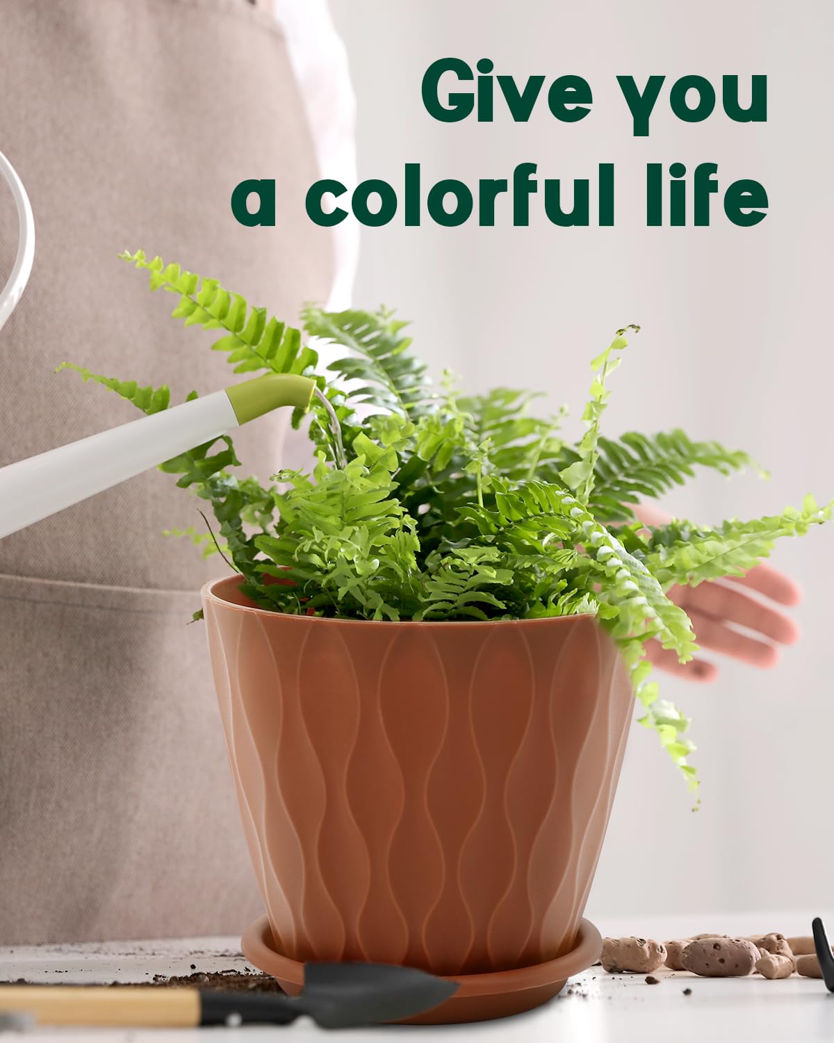 Goproauto 6 Inch Indoor Planter Pots with Drainage Hole and Tray Saucer
